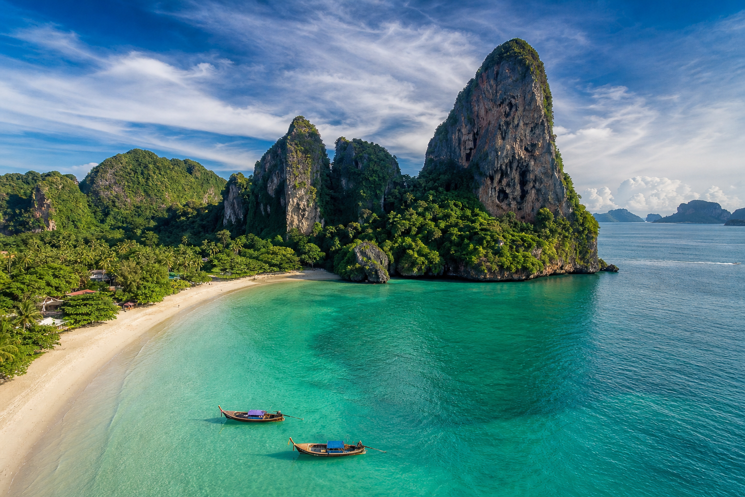 Krabi Railay Beach with limestone cliffs and turquoise sea